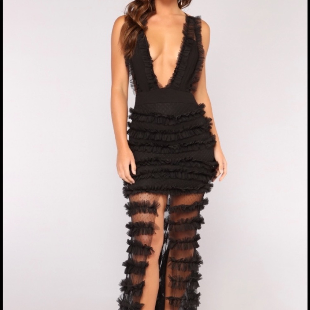 Black ruffle maxi dress